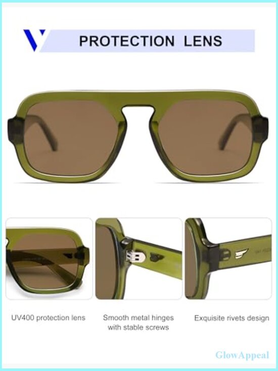 Retro Square Aviator Sunglasses, Oversized Flat Top Rectangle UV400